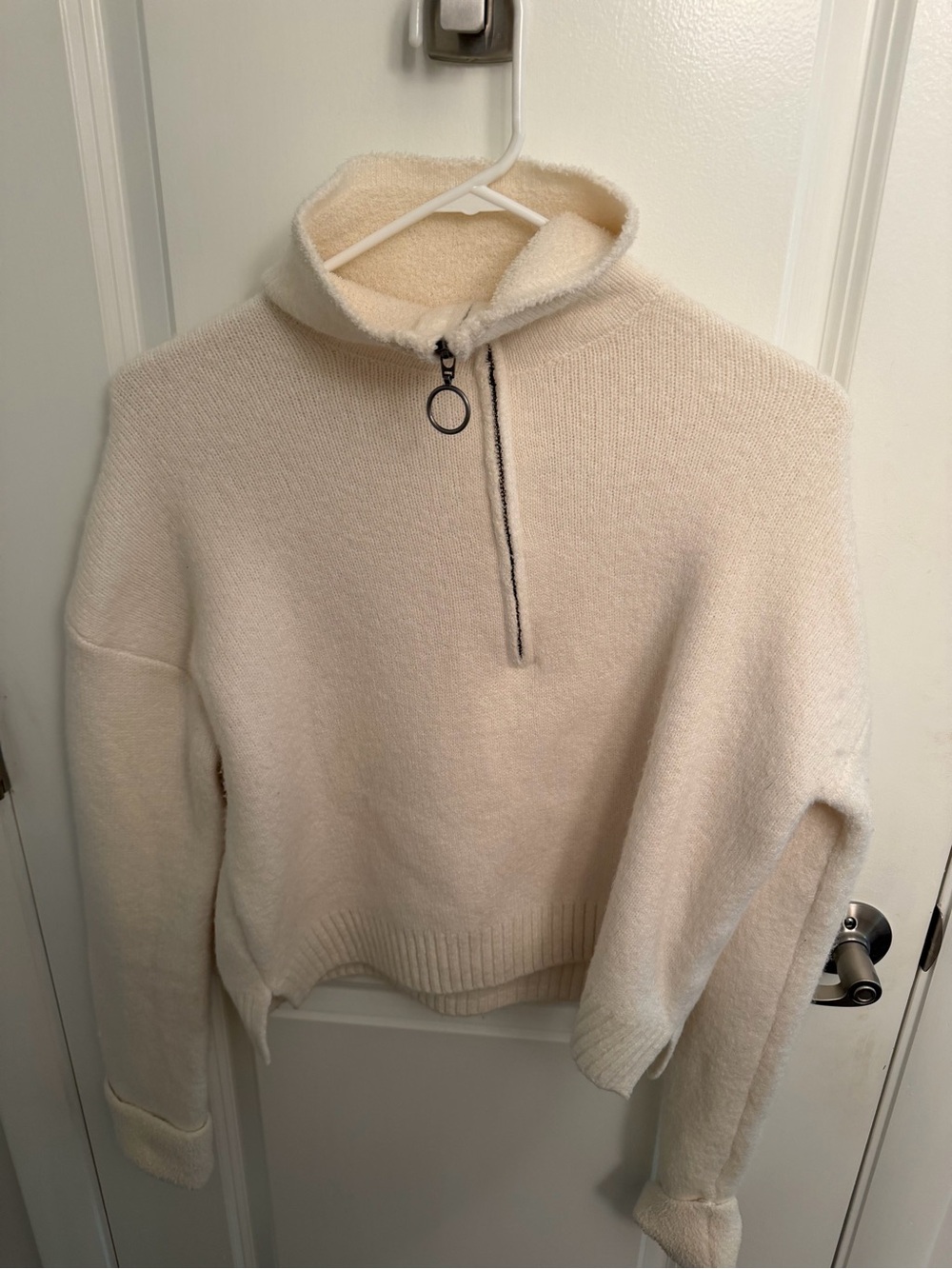 Cream Half-Zip Funnel Neck Sweater